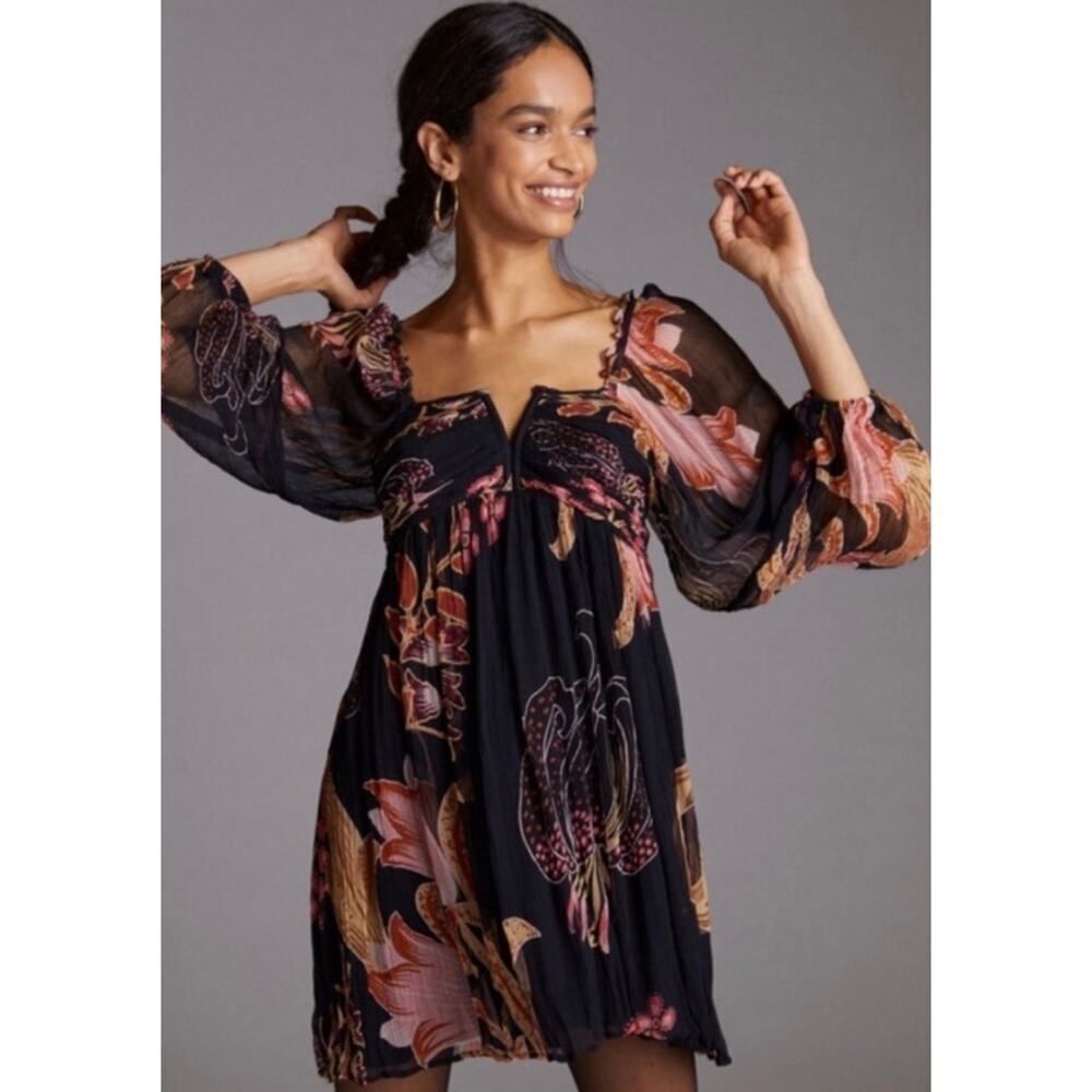 NWT Anthropologie Let Me Be Baby Doll Tie Back Mini Dress Sz. MP